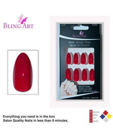 Shop Bling Art Red Polished Stiletto Almond False Nails - 24 Long Tips with Glue | International Shipping Available - Buy Online on GoSupps.com