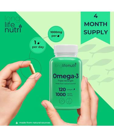 Omega 3 Fish Oil 1000mg - with High EPA & DHA 120 Softgels Fatty Acids Supplement for Cognitive Function from Salmon 4-Month Supply GMP Certified Made in USA 120 Count (Pack of 1) - Buy Online on GoSupps.com