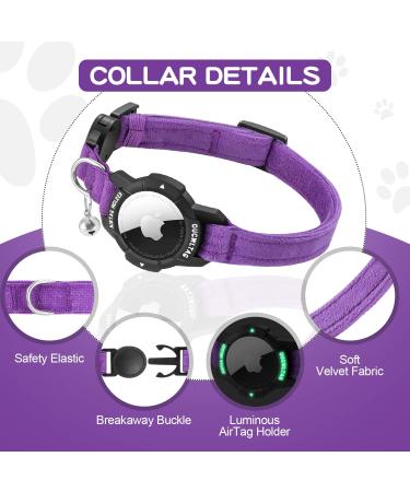 Premium Purple Airtag Cat Collar with Safety Lock & Elastic Band for Kittens and Puppies (23-33cm) - Bright Apple Air Tag Holder | International Shipping Available - Buy Online on GoSupps.com