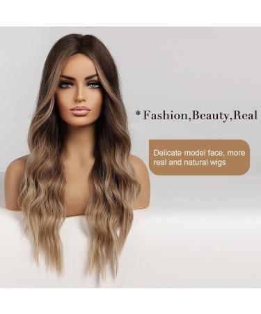 Long Ombre Dark Blonde Wigs for Women | Heat-Resistant Synthetic Wigs with Brown Roots | Daily Use & Cosplay | 66 cm - Buy Online on GoSupps.com