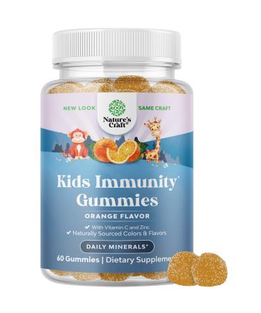 Kids Immunity Support Gummies - Delicious Vitamin C with Zinc and Echinacea Immune Booster Gummies for Kids - Vegan Gluten Free and Gelatin Free Chewable Gummy Vitamin Supplement for Children