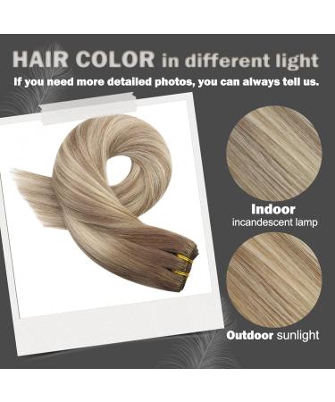 Moresoo Balayage Weft Hair Extensions 14 Inch #8/22/8 - Brown Ombre to Platinum Blonde & Light Brown Double Weft Human Hair Extensions for Sew-in - 100g/Pack - Buy Online on GoSupps.com