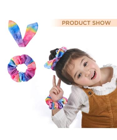Bow Scrunchies: Funtopia 12 Pcs Cute Rabbit Bunny Ear Scrunchies - Colorful Tie Dye Hair Ties for Women, Girls, Kids - Buy Online on GoSupps.com