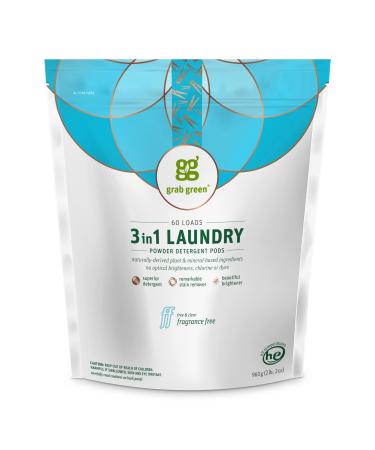 Grab Green 3-in-1 Laundry Detergent Pods Fragrance Free 60 Loads 2lbs 6oz (1080 g)