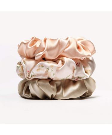 3Pack Silk Scrunchies For Hair 100% Pure Mulberry Silk 16 Momme Scrunchies With Elastic Band Silk Hair Scrunchies Hair Ties For Women Girls Petal