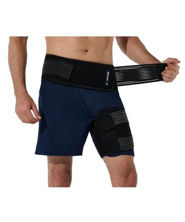 Hip Brace with Removable Elastic Belt Hip Support Brace for Men & Women Enhanced Thigh Compression Sleeve for Sciatica Pain Relief Hip Flexor Arthritis Pulled Muscles (Black Left) Left Black