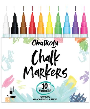 Chalkola 10 Fine Tip Liquid Chalk Markers for Chalkboard Signs, Blackboard,  Window, Labels, Bistro, Glass, Car (10 Pack 3mm) - Wet Wipe Erasable Ink