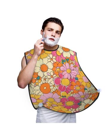 Retro Daisy Flowers Shaving Bib Gifts for Dad Waterproof Vintage Wild Flower Beard Apron One Size Fits All