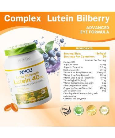 NYO3 Lutein & Zeaxanthin 40mg with Blueberry, Eyes Vitamins and Mineral Supplement Multivitamins for Eye & Vision Health | Antioxidant Support, 30 Softgels - Buy Online on GoSupps.com
