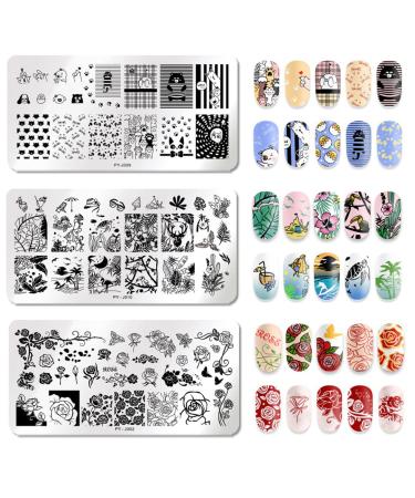3pcs Nail Art Stamping Plates Set - Silicone Stamp & Scraper - Stainless Steel Nail Art Tools - J03 | International Shipping - Buy Online on GoSupps.com