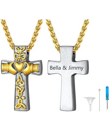 U7 Women's Cremation Urn Necklace - Cycle of Life Celtic Knot Dog Feet Wing & Crucifix Stainless Steel Pendant - Gold Burial Jewelry for Men - Buy Online on GoSupps.com
