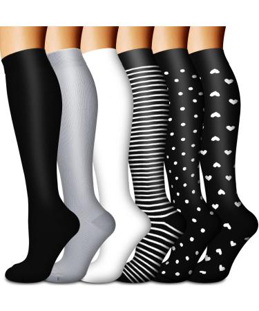 BLUEENJOY Copper Compression Socks for Women & Men (6 pairs) - Best Support for Nurses, Running, Hiking, Recovery 01 Black 4 Pairs/White/Gray Small-Medium