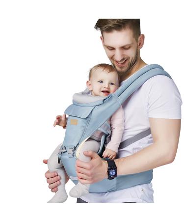 Baby - Carrier, 6-in-1 Baby Carrier with Waist Stool-, FRUITEAM Baby Carrier with Hip Seat for Breastfeeding, One Size Fits All - Adapt to Newborn, Infant & Toddler (Blue)