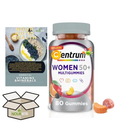 Nour Nutri Health Pack of 1 Multigummies Womens 50 Plus Gummy Multivitamin with Vitamin B D & E Fruit 80 Count + Sticker and Exclusive nnh Guide Included