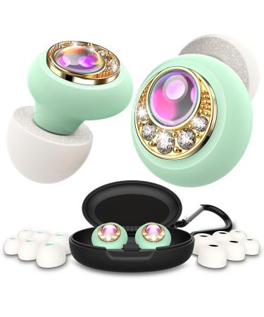 Forever Plus Earplugs Low-Level Noise Reduction with Clear Speech for Conversation Social Gatherings Sensitivity & Parenting 12 Ear Tips Cat's Eye Stone Cubic Zirconia CZ Green/Gold
