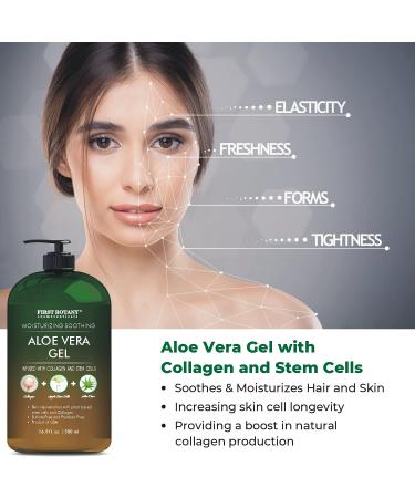 Pure Aloe Vera Gel with Stem Cells & Collagen - Natural Moisturizer for Skin, Hair, Sunburn & Acne - 16.9 fl oz - Buy Online on GoSupps.com