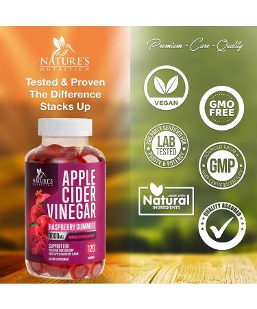 Apple Cider Vinegar Gummy Vitamins for Weight Loss & Cleanse 1000mg - Vegan, Non-GMO with Beet Root & Vitamin B12 - Apple Raspberry Flavor - 120 Gummies - Buy Online on GoSupps.com