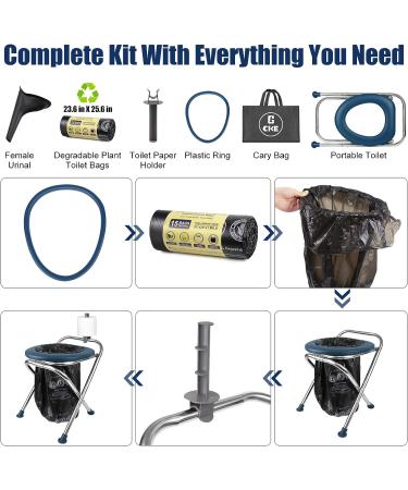 CKE Upgraded Portable Camping Toilet with Soft Seat | Stainless Steel Foldable Toilet for Car Camping | 350 lbs Weight Capacity - Buy Online on GoSupps.com