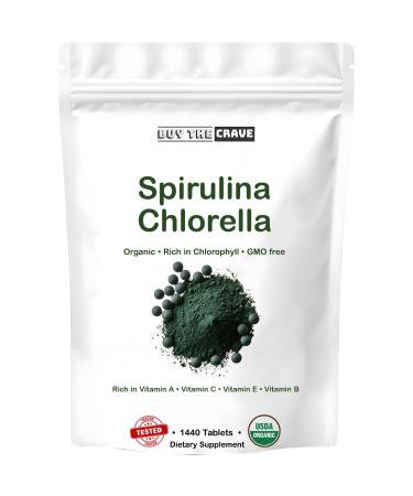 Organic Chlorella Spirulina Tablets 3000mg Per Serving 1440 Tablets 8 Month Supply Only 1 Ingredient 50/50 Blend Super Food Highest Grade Chlorella Spirulina High Protein & Chlorophyll
