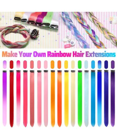 22 PCs Rainbow Hair Extensions Clip In - 22 Inch Colorful Straight Highlights for Girls & Women | Party Hair Accessories - Buy Online on GoSupps.com