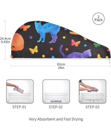 Colorful Cute Cat Microfiber Hair Towels for Women - 2 Pack Quick Dry Turbans for Effortless Hair Drying - Buy Online on GoSupps.com
