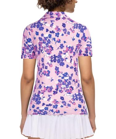 JACK SMITH Women's Golf Polo Shirt | Short Sleeve Moisture Wicking Zipper Top | Pink-floral, Large - Buy Online on GoSupps.com