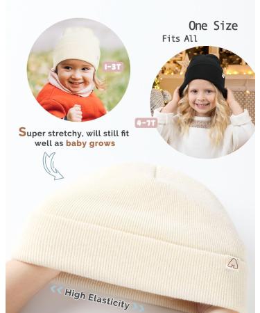 Kids Satin Lined Beanie - Winter Hats for Toddlers - Knit Cuffed Beanie with Silk Lining - Beige - Buy Online on GoSupps.com