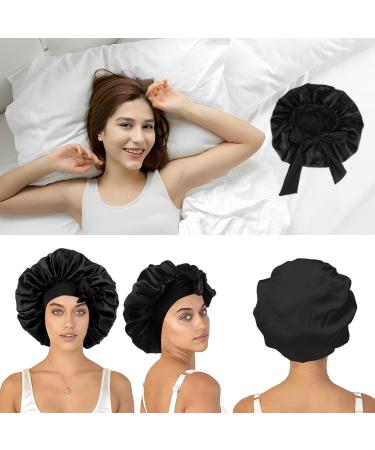 Silk Sleep Hood Set - 2 Adjustable Bonnets & Hair Ties for Women | Black & Gold Satin Night Caps - Buy Online on GoSupps.com