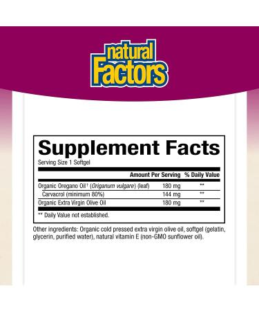 Natural Factors Oil of Oregano 180mg Softgels with Extra Virgin Olive Oil - 30 Servings - Buy Online on GoSupps.com