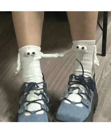 Hatleues Magnetic Holding Hands Couple Socks - White Mid-Tube Matching Socks for Men and Women - Buy Online on GoSupps.com