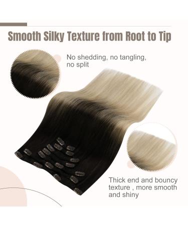 FSHINE Clip-In Extensions | Real Hair Balayage Brown to Ash Blonde Platinum | 45cm 120g 7 Pieces - Buy Online on GoSupps.com