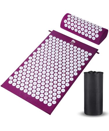 Bellababy acupressure mat and pillow massage set acupuncture mattress for massage & pain relief & stress reduction with a carrying bag (light purple)