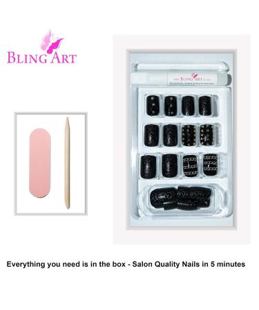 Buy False Nails Bling Art Black Punk French Squoval - 24 Medium Acrylic Tips for Stunning Nail Art - International Shipping Available - Buy Online on GoSupps.com