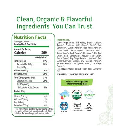 Food Earth Red Kidney Beans Curry & Steamed Rice - Organic, Gluten-Free, Ready-to-Eat Indian Meal - Pack of 6 - Buy Online on GoSupps.com