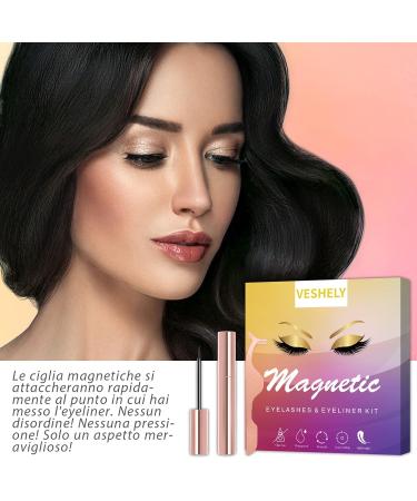 Veshely Natural Magnetic Eyelashes with Eyeliner - 5 Pair Reusable 3D False Lashes Set for Natural Look - Buy Online on GoSupps.com