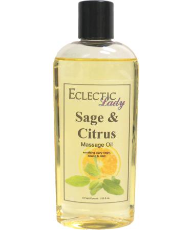 Sage And Citrus Massage Oil 8 oz With Sweet Almond Oil and Jojoba Oil Preservative Free Perfect for Aromatherapy and Relaxation 8 Ounce