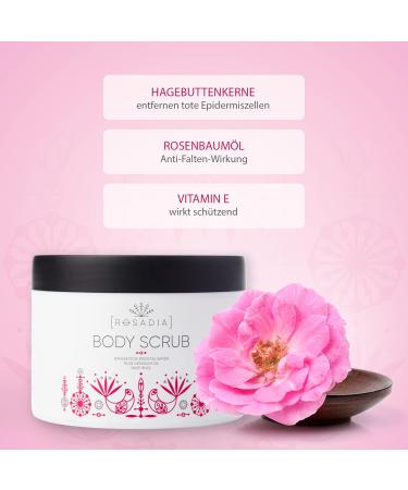 Rosadia Body Peeling - Vegan Natural Exfoliant with Rose Hip Kernels for Clear Skin Ingrown Hairs & Back Acne - 245g - Buy Online on GoSupps.com