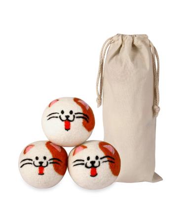 Wool Dryer Balls XL Cute Cat Face Shape Handmade Dryer Balls Laundry Reusable Fabric Softener Ball Shorten Drying Time Organic Wool - Dry 1000+ Loads(3 Pack Cat Shape)