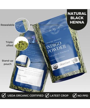 200g Organic Certified Indigo Powder - 100% Pure Mendhi Hair Colour for Black Hair Dye - Buy Online on GoSupps.com