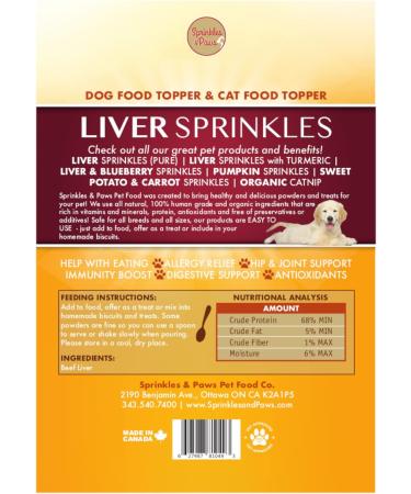 Sprinkles & Paws Pure Liver Sprinkles | Beef Liver Powder for Dogs Made in Canada | Add to Food as a Topper or Delicious pet Treat | Helps with Eating - Buy Online on GoSupps.com