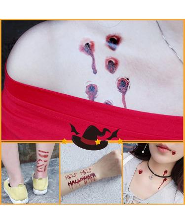Halloween Zombie Scar Tattoo Sticker 12 Sheets - Waterproof Realistic Fake Wound Tattoos for Halloween Makeup & Cosplay - Buy Online on GoSupps.com