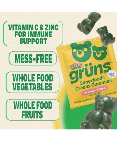 Gruns Multivitamin for Kids Sugar-Free Super Greens Superfood Gummy Bears with 20 Vitamins & Minerals Alfalfa Spirulina Chlorella Prebiotics Fiber for Digestive Health Adaptogens 28 ct - Buy Online on GoSupps.com