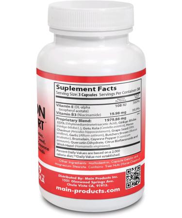 Main Products Circulation and Vein Support 90 Capsules Micronized Process Blood Circulation and Leg Vein Supplements Vascular Support 1979mg Formula. - Buy Online on GoSupps.com