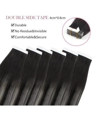 Six Star Hair Tape In Extensions - 20pcs Real Remy Hair Ombre 45cm #1BT1B-Silver | Premium Quality International Shipping - Buy Online on GoSupps.com