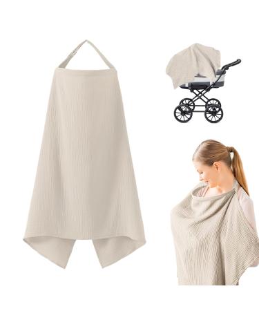 Nursing Cover for Breastfeeding Muslin Cotton Soft Adjustable Strap Breathable Breastfeeding Cover up with Rigid Hoop for Full Privacy Protection Multi-Use Cover for Baby Car Seat Canopy