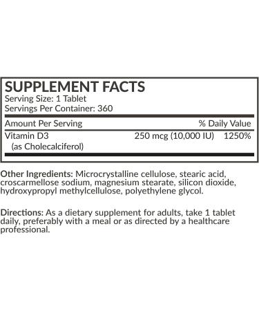 Futurebiotics Vitamin D3 10 000iu (250mcg) 360 Day Supply for Healthy Muscle Function and Immune Support Non-GMO 360 Tablets - Buy Online on GoSupps.com