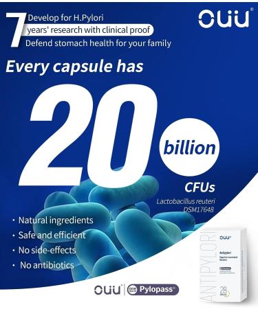 Pylopass Lactobacillus Reuteri Probiotic - H Pylori Treatment for Adults & Children 9+ | 20 Billion CFU | 28 Capsules | Heartburn Relief - Buy Online on GoSupps.com