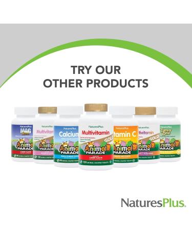 NaturesPlus Animal Parade Calcium Kids Chewable - Natural Vanilla Flavour - Vegan Gluten-Free - 90 Animal Shaped Tablets - Buy Online on GoSupps.com