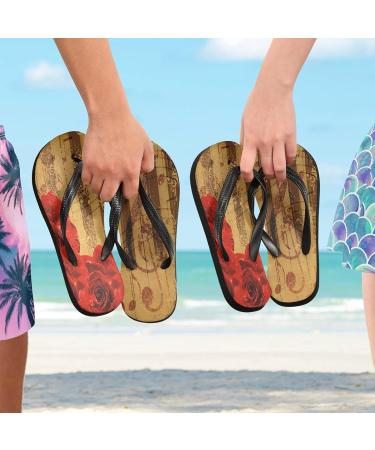 Mnsruu Vintage Rose Print Flip Flops - Luxury Hotel Spa Bedroom Travel Slippers XS | Comfortable & Stylish Footwear for Every Occasion - Buy Online on GoSupps.com