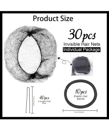 Teenitor Black Invisible Hair Net Set - 30pcs Mesh Nets for Ballet Girls, Women, and Dance Child + 10 Elastic Hair Ties & 40 U Shape Hair Pins - Buy Online on GoSupps.com